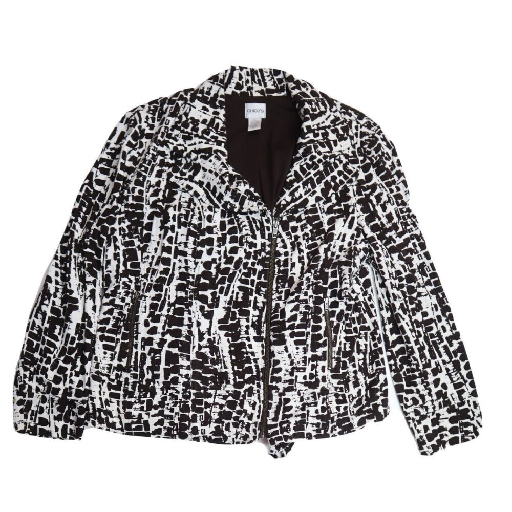 ROWN & IVORY PRINT STRETCH KNIT MOTO STYLE JACKET - CHICO'S SIZE 2